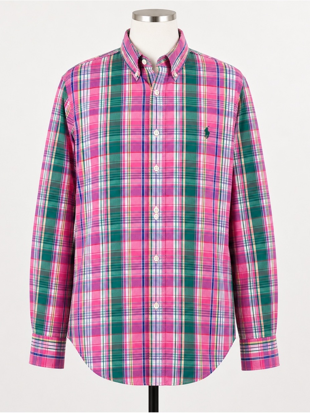 Ralph Lauren Plaid Button Down Shirt Pink Green Pony Logo Small